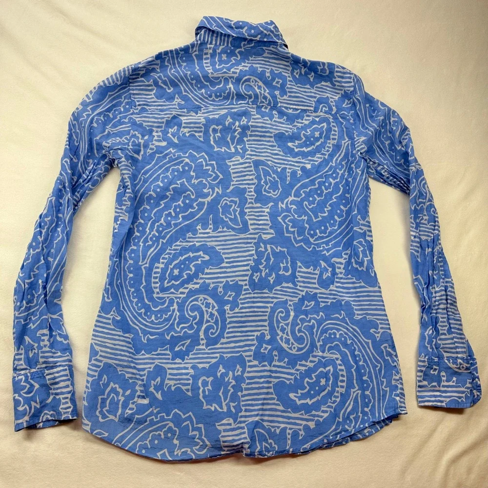 J. Crew‎ Womens Blue White Paisley Cotton Silk Button Down Shirt Size 000